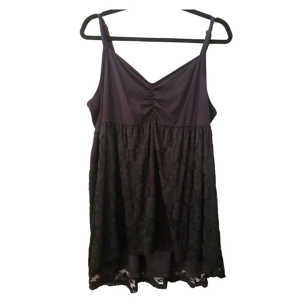 Black Lace Spaghetti Strap Babydoll Top